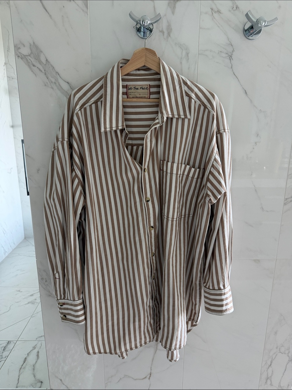 Striped Brown & White button-Up Shirt